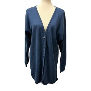 Vintage Tweeds 100% Lambswool V-Neck Teal Long Sleeve Cardigan - Large